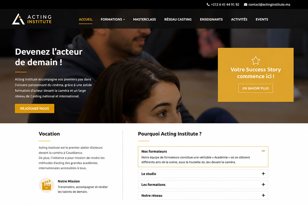 Création de site web pour Acting Institute à Casablanca
