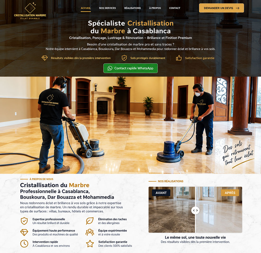Site web professionnel de cristallisation de marbre à Casablanca