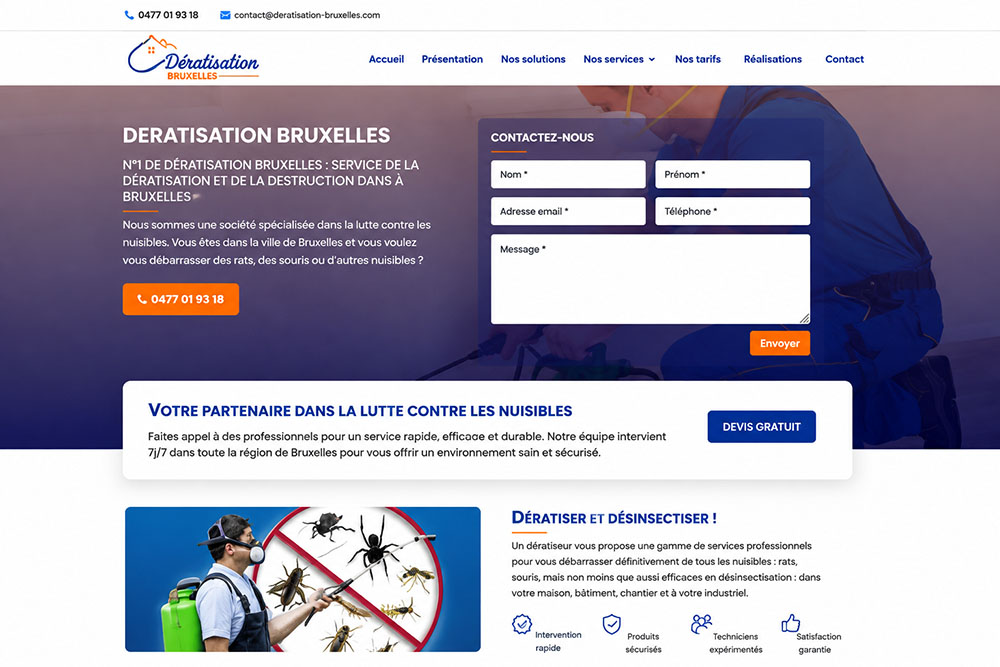Création de site web pour Deratisation Bruxelles, entreprise de dératisation